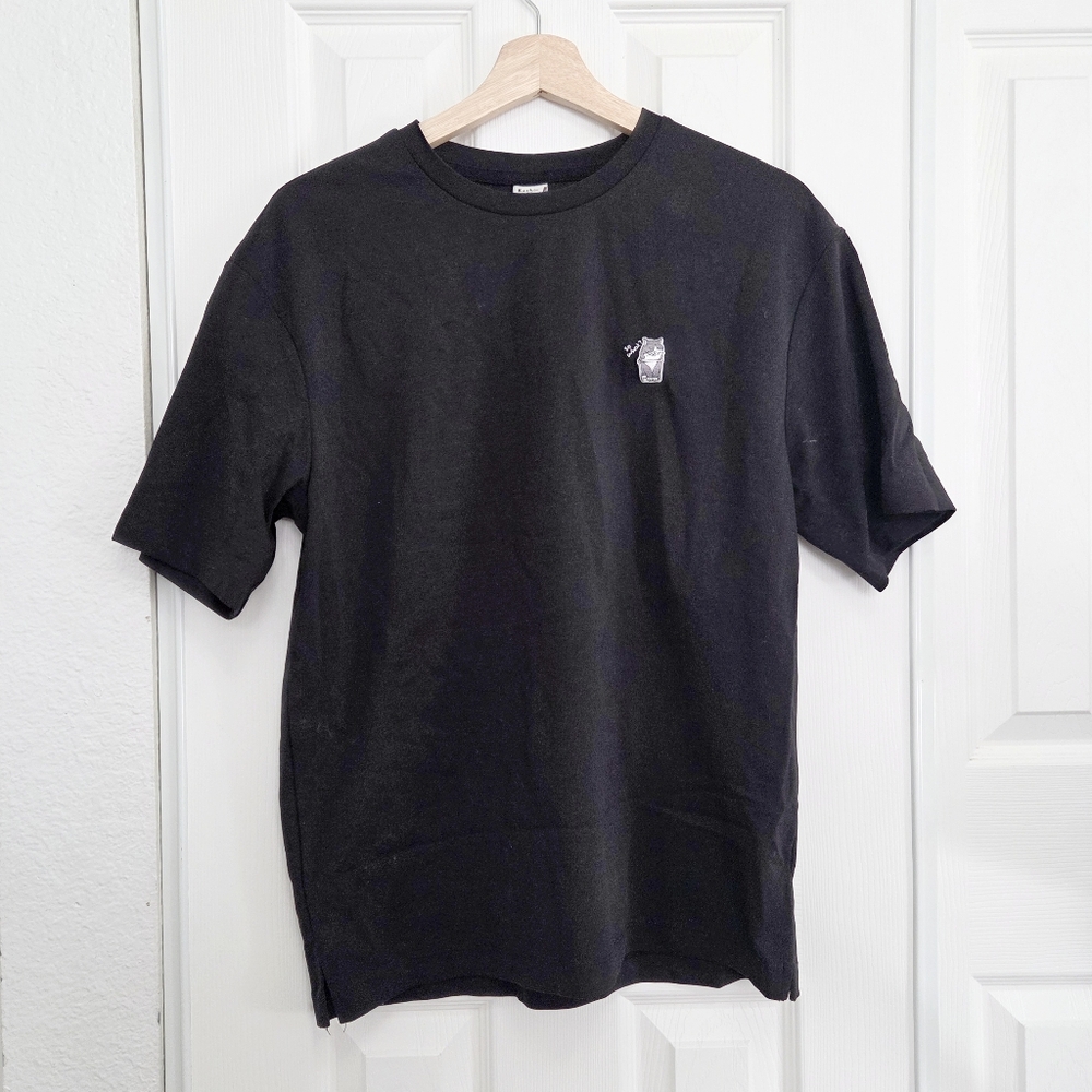 grumpy cat embroidered black crew neck boxy t-shirt